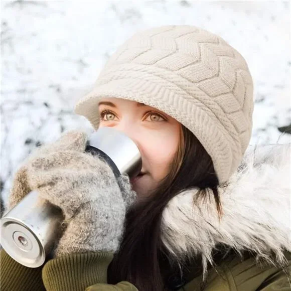 2 Pack Women Winter Warm Knit Hat Slouchy Beanie Cap with Visor